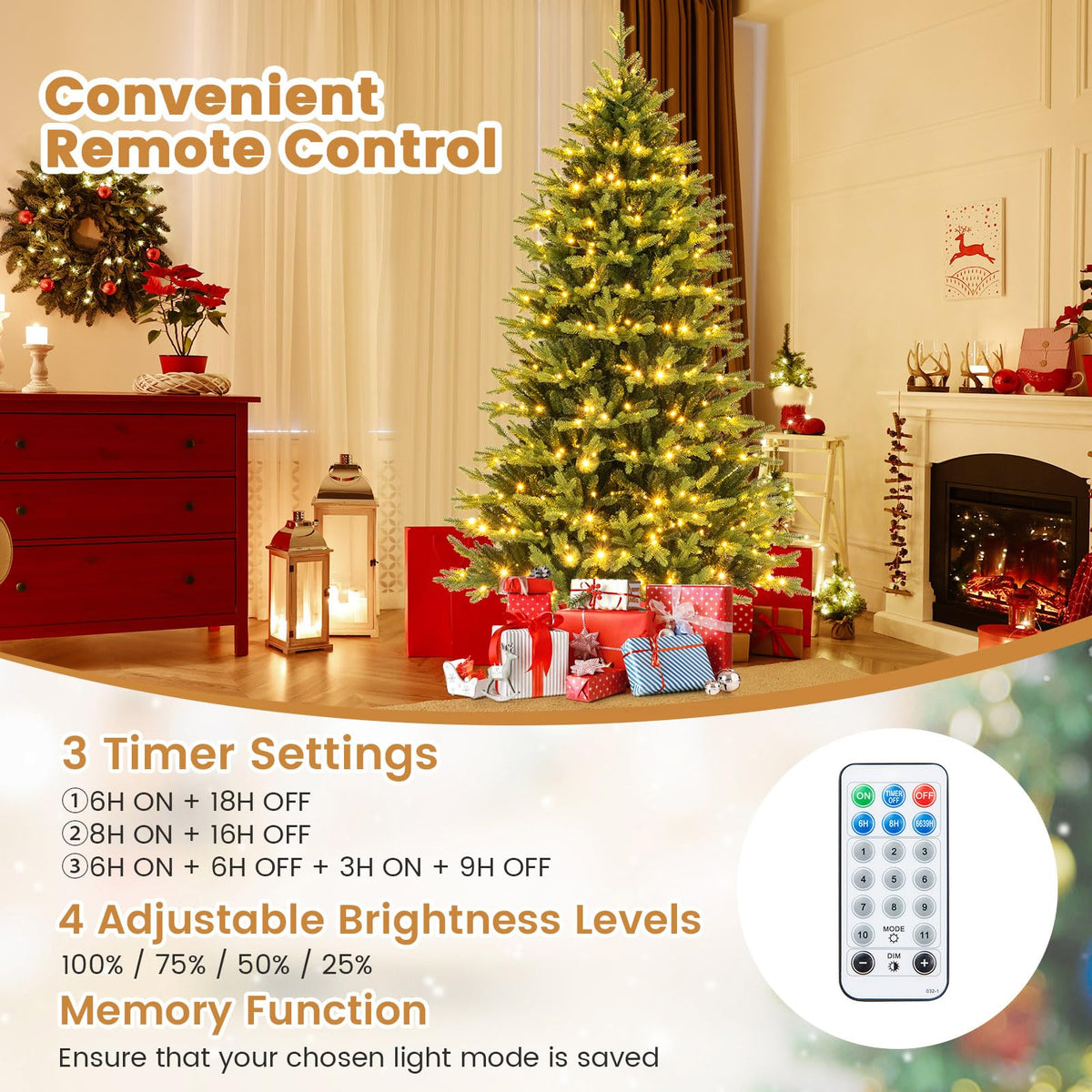 Goflame 7ft Hinged Xmas Full Tree with 470 Warm White & Multicolored LED Lights