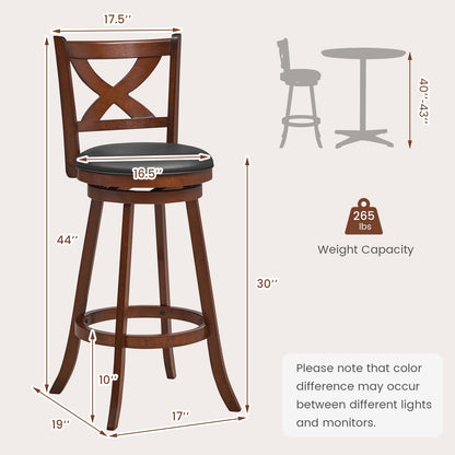 Goflame Swivel Bar Stools Set of 2, Farmhouse Wooden Barstools with Back