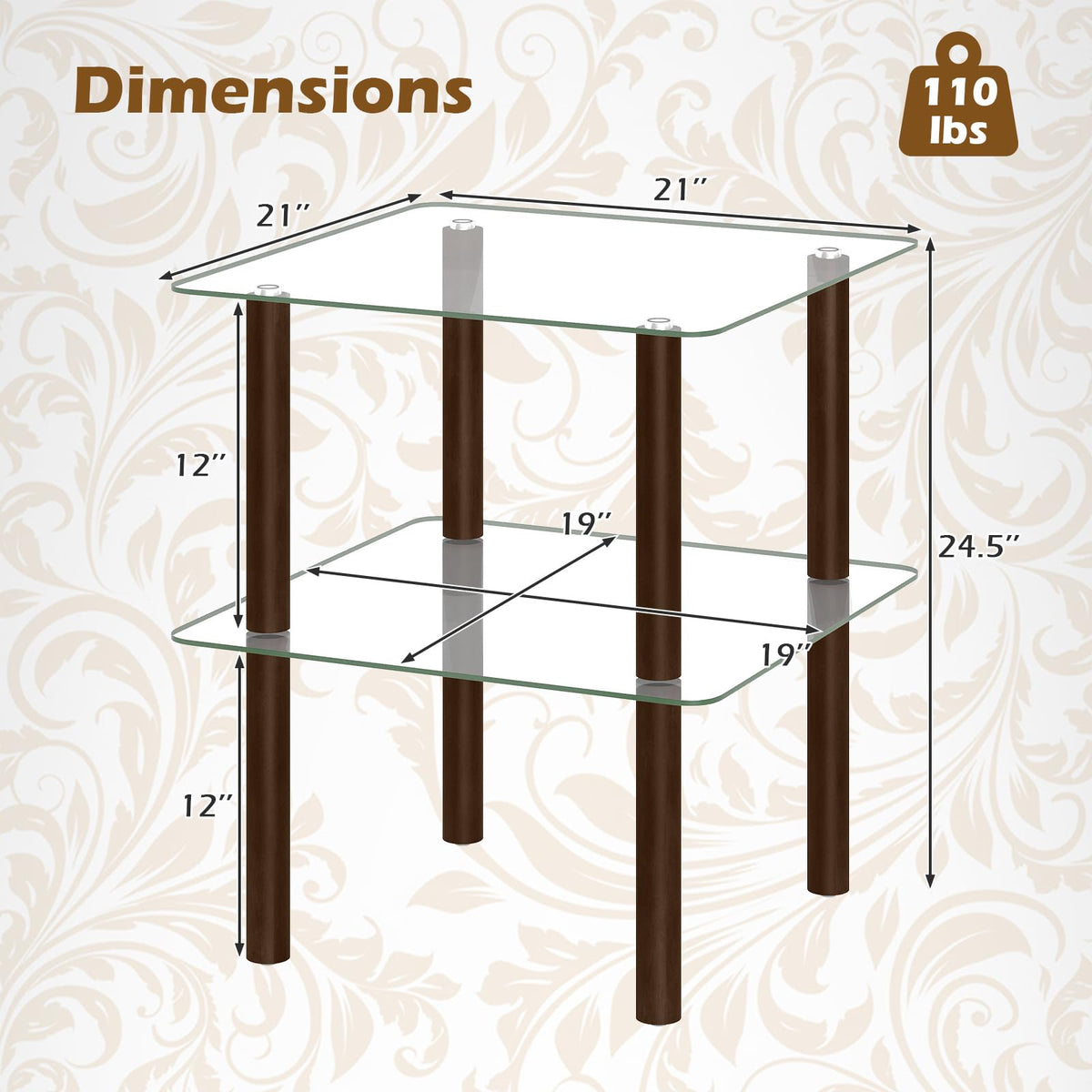 Goflame Round/Square 2-Tier Sofa Side Table with Clear Tempered Glass Top & Shelf (1/2)