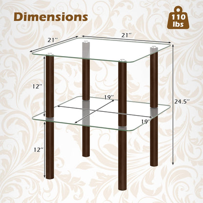 Goflame Round/Square 2-Tier Sofa Side Table with Clear Tempered Glass Top & Shelf (1/2)