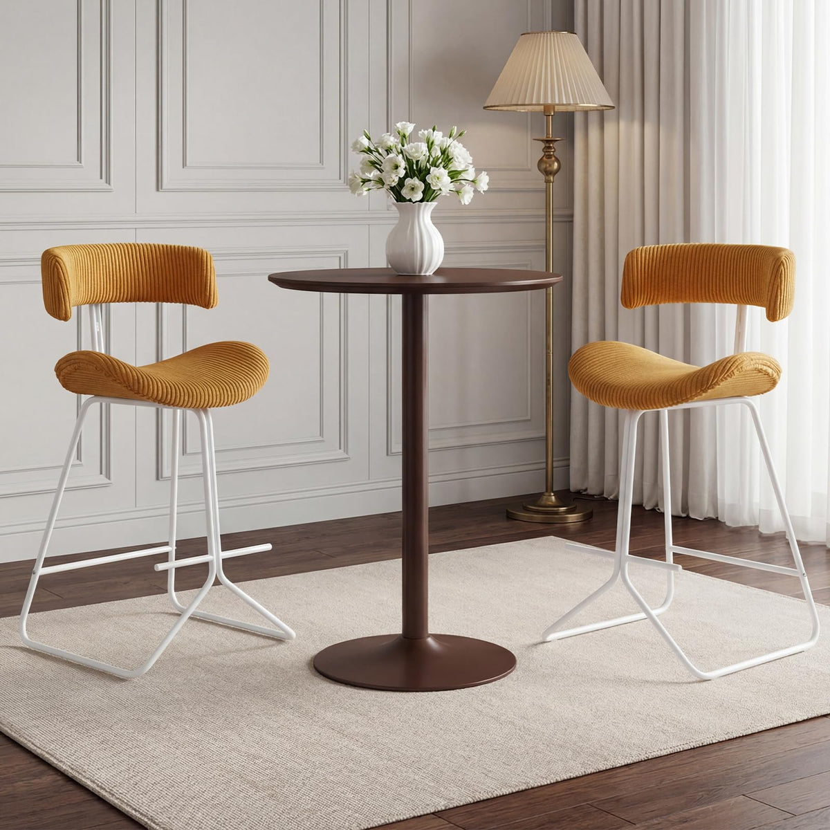 Goflame 25" Fabric Upholstered Armless Counter Height Chairs with Metal Legs & Footrest
