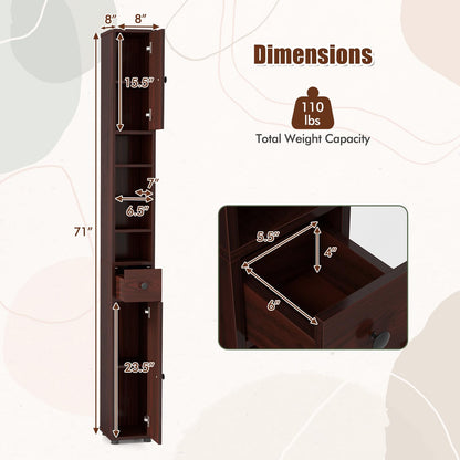 Goflame Slim Bathroom Storage Cabinet - 71" Tall Narrow Floor Cabinet Cupboard with 2 Doors