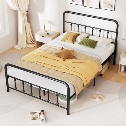 Goflame King/Queen/Full Size Metal Platform Bed Frame, Victorian Style Platform Bed with Headboard & Footboard