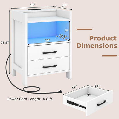 Goflame LED Nightstand with Charging Station Set of 1/2 Bedside Table