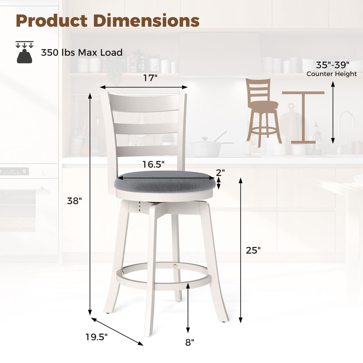 Goflame 25" Counter Height Stools Set of 2/4 with Fabric Upholstered Seat