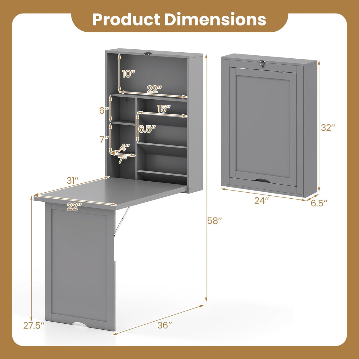 Goflame Wall Mounted Desk | Foldable Convertible Computer Desk with Storage Shelves