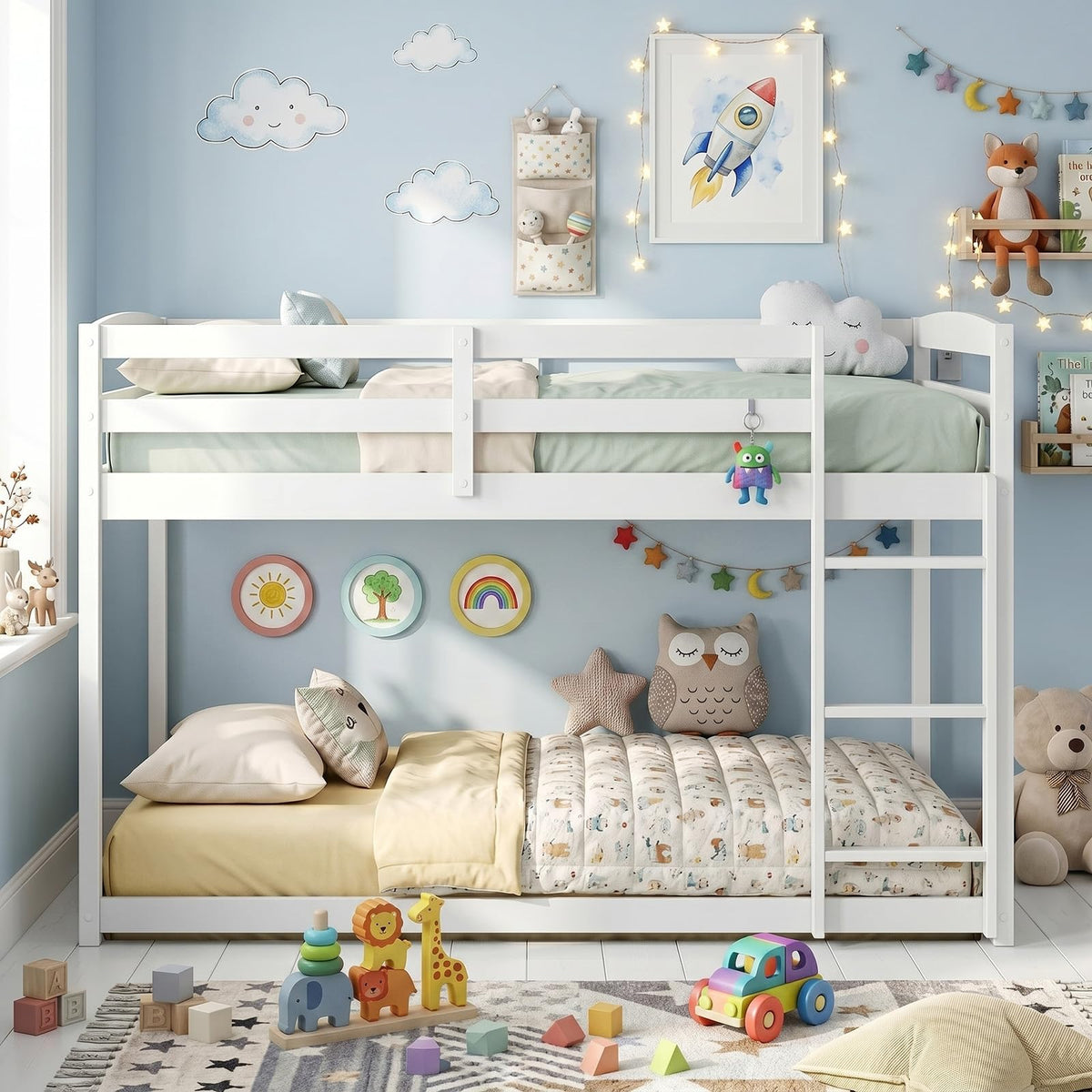 Goflame Full Over Full Bunk Bed with Full-Length Guardrails