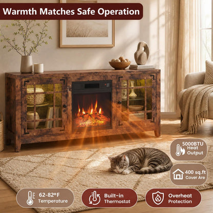 GOFLAME 58 Inch Farmhouse Electric Fireplace TV Stand