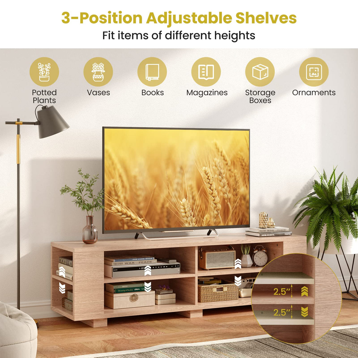 Goflame TV Stand Entertainment Center - Farmhouse Television Table up to 65 Inches TVs, 7 Colors