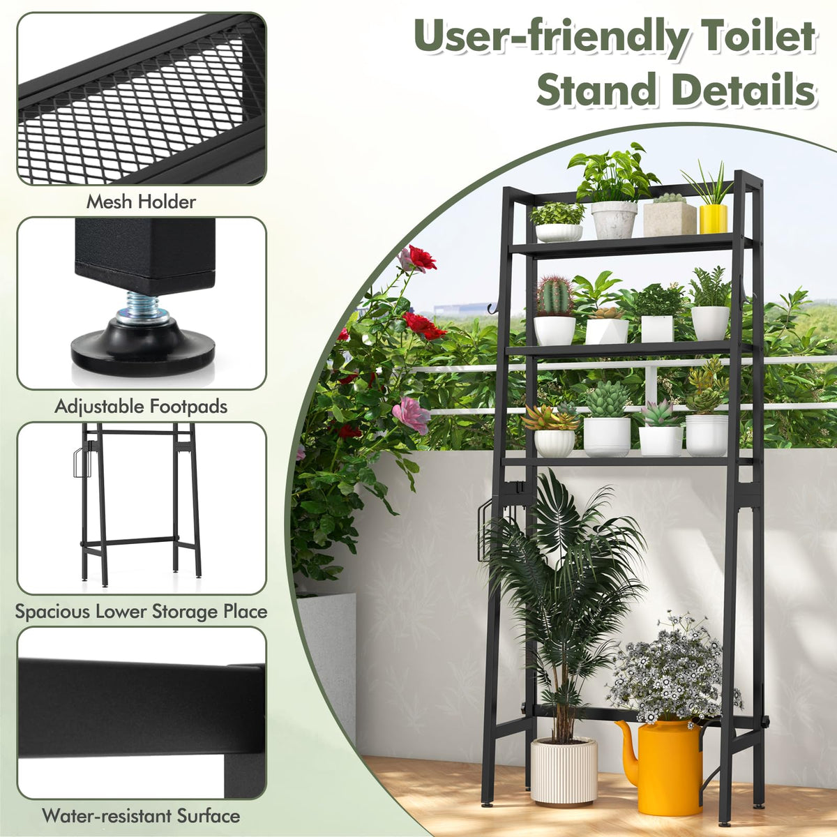 Goflame Over The Toilet Storage Shelf - 3-Tier Freestanding Above Toilet Rack