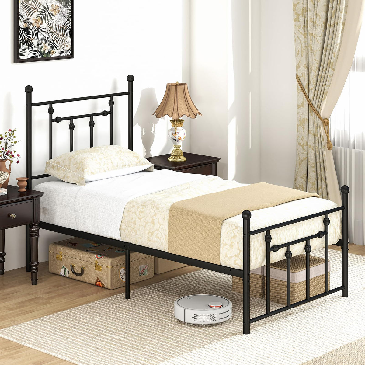 Goflame Twin Bed Frames with Headboard and Footboard, Victorian Style Twin Platform Bed