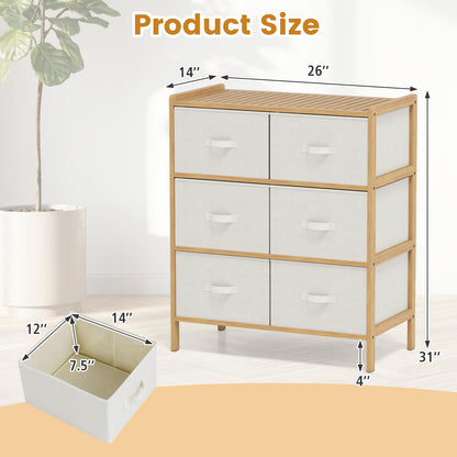 Goflame White Dresser for Bedroom Bamboo 6 Fabric Drawers Storage Tower with Top Shelf