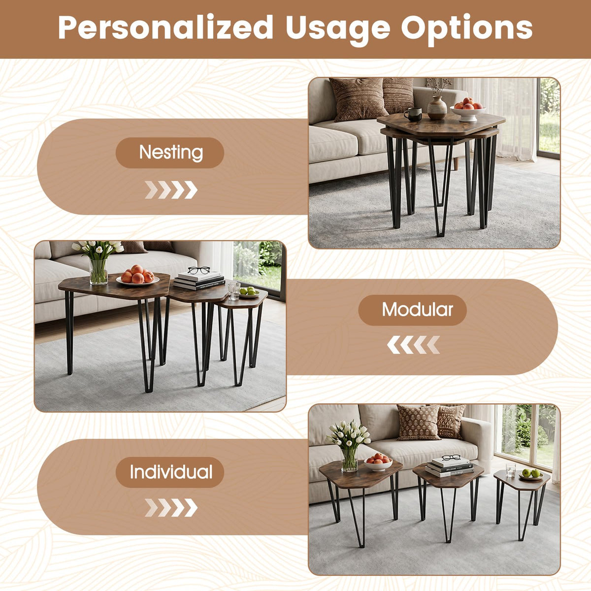 Goflame Nesting Coffee Tables Set of 3 for Living Room & Apartment