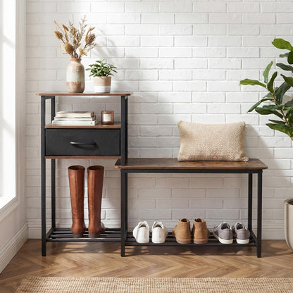 Goflame 3-Tier Industrial Shoe Storage Bench with Drawer & Metal Frame