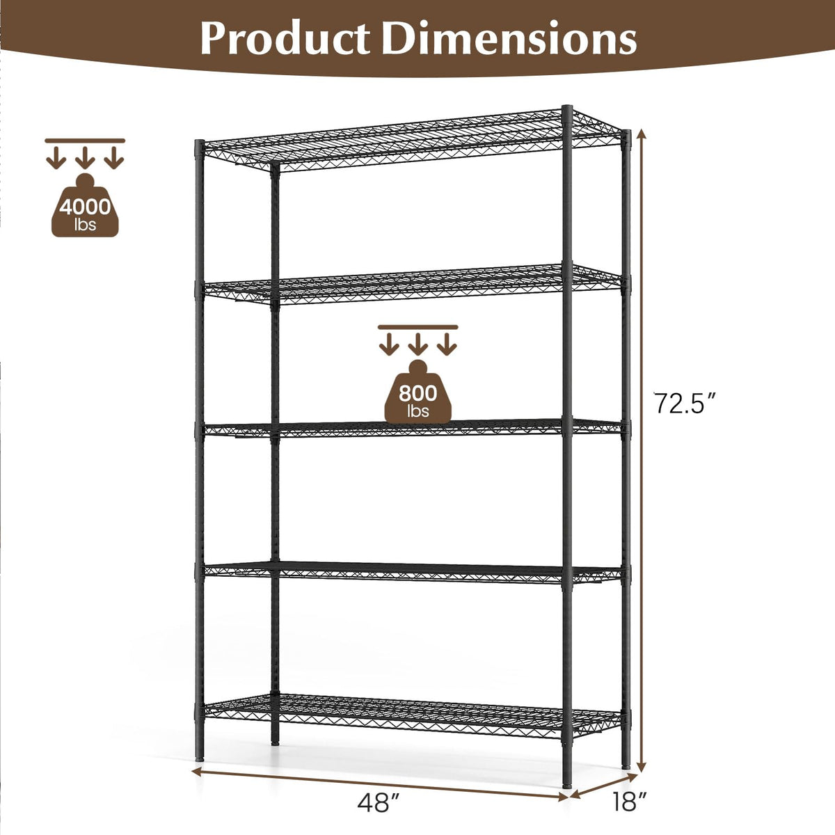 Goflame 5-Tier Metal Storage Shelving Unit with V-Shaped Wire Rack