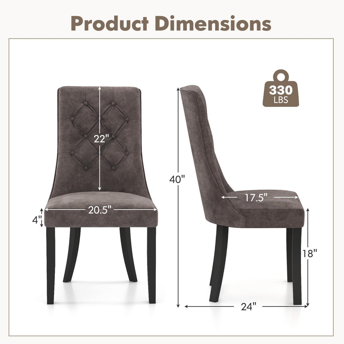 Goflame Tufted Dining Chairs, Upholstered Kitchen Chairs w/High Backrest, Rubber Wood Legs