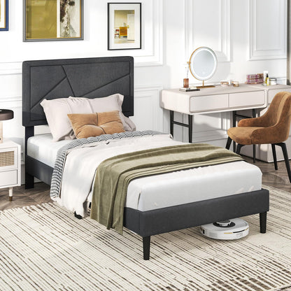 Modern Queen/Full/Twin Size Upholstered Platform Bed Frame with Geometric Tufting Headboard