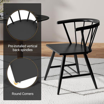 Goflame Windsor Dining Chairs Set of 2/4 Mid-Century Modern Black Kitchen Chairs w/Solid Rubber Wood Frame