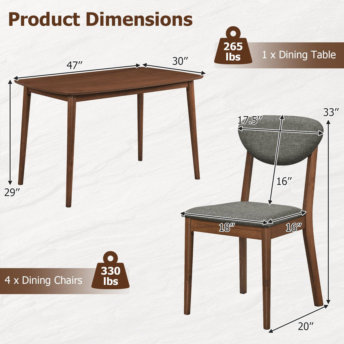 Goflame Mid-Century Modern Kitchen Table and Upholstered Chairs Set for 4