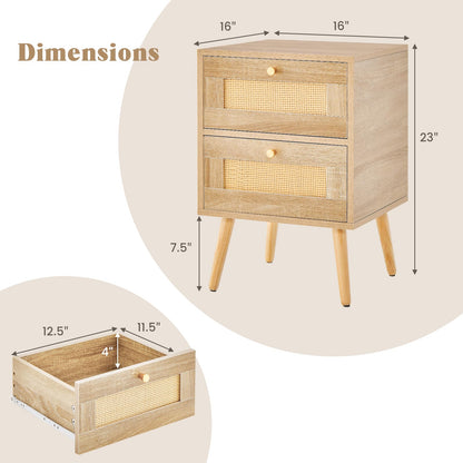 Goflame Rattan Nightstand Set of 2