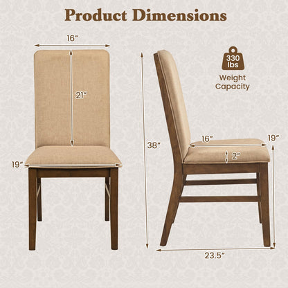 Goflame Upholstered Dining Chairs | High Back Padded Fabric Kitchen Chairs with Solid Rubber Wood Legs