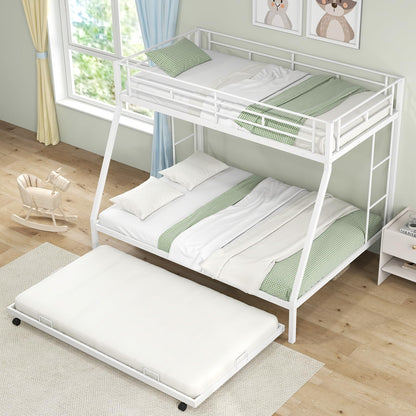 Goflame Twin Over Full Bunk Bed with Trundle, Heavy-Duty Metal Triple Bunk Beds