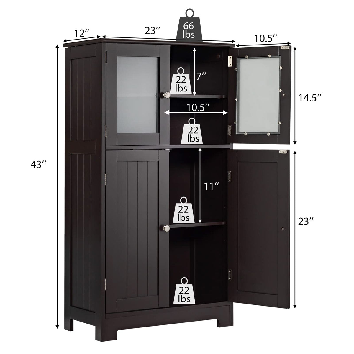 Goflame Storage Cabinet with Doors - Bathroom Floor Cabinet, Freestanding Tall Cabinet