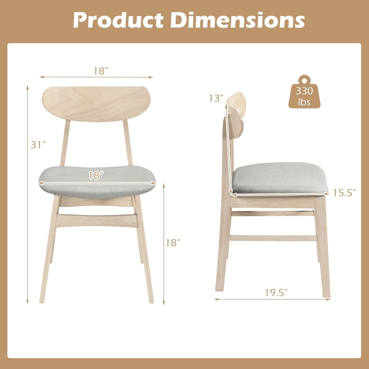 Goflame Wooden Dining Chairs Set of 2/4 Upholstered Kitchen Chairs with Rubber Wood Legs