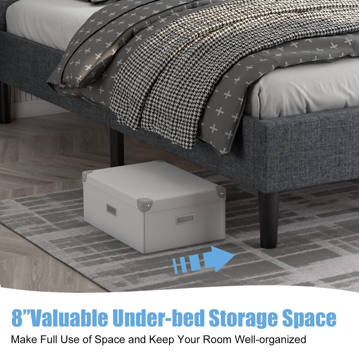Modern Twin Size Platform Bed w/Button Tufted Headboard | Upholstered Bed Frame