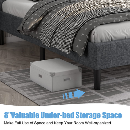 Modern Twin Size Platform Bed w/Button Tufted Headboard | Upholstered Bed Frame