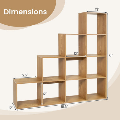 Goflame 51" Wooden 10-Cube Stepped Bookcase for Living Room
