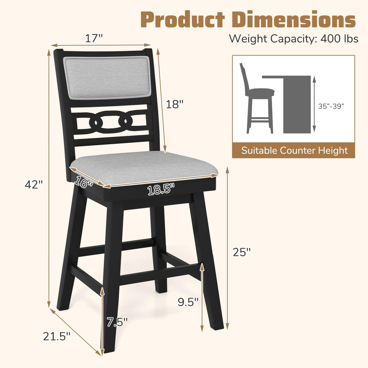 Goflame 25" Bar Stools Set of 2/4 Modern Counter Height Tall Chairs