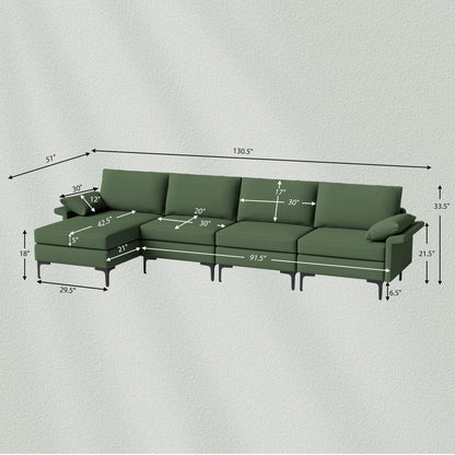 Goflame 130.5" L Convertible Sofa Couch, Sectional Sleeper