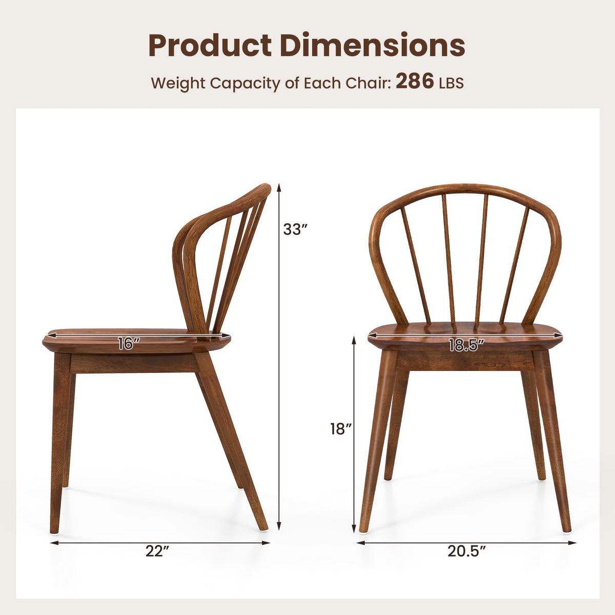 Goflame Wooden Dining Chairs Set of 2/4, Windsor Kitchen Chairs w/High Spindle Back & Rubber Wood Legs