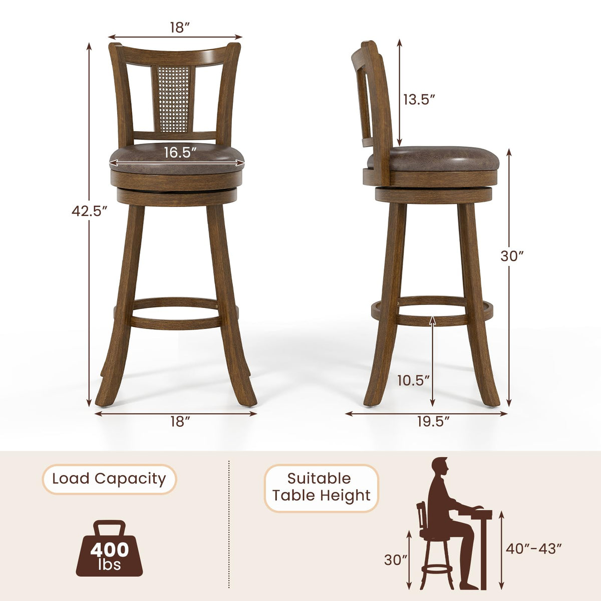 Goflame 30" Upholstered Leathaire Farmhouse Barstools for Kitchen Island Dining Room Pub