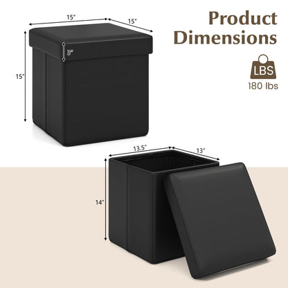 Goflame Cube Storage Ottoman - 15 Inches Folding Ottoman Storage Chest, PVC Leather, Upholstered Footrest