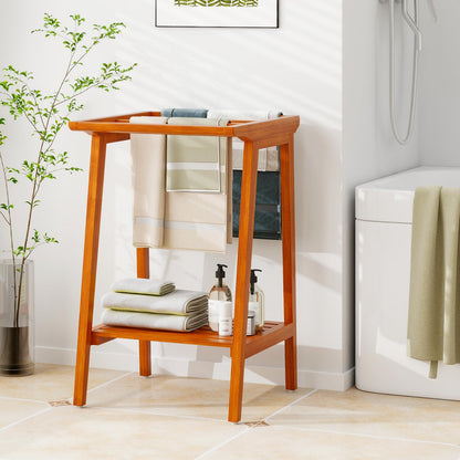 Goflame Teak Towel Rack for Bathroom, 5 Bars Freestanding Towel Racks with Storage Shelf, 19.5" L x 19.5" W x 31.5" H