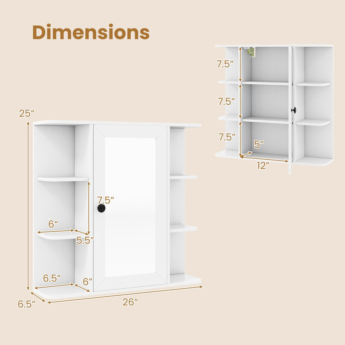 Goflame Wall Mounted Bathroom Medicine Cabinet with Mirror & Shelves