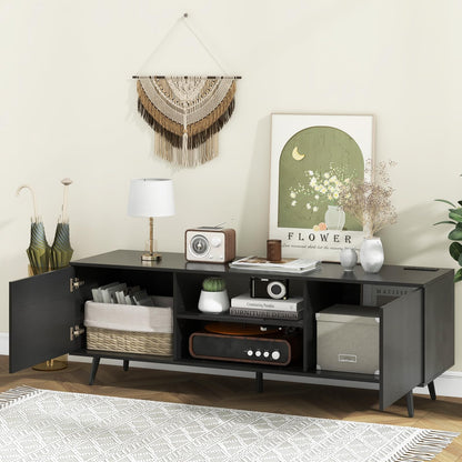 Goflame TV Stand with Power Outlet for TVs up to 60'', Entertainment Center with Cable Hole, Cabinets