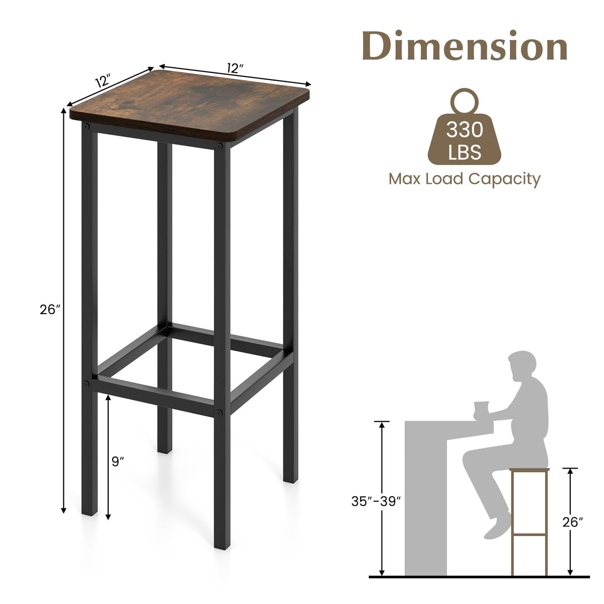 Goflame Bar Stools Set of 4, 26" Backless Barstools with Metal Legs & Footrest, Breakfast Bar Dining Chairs