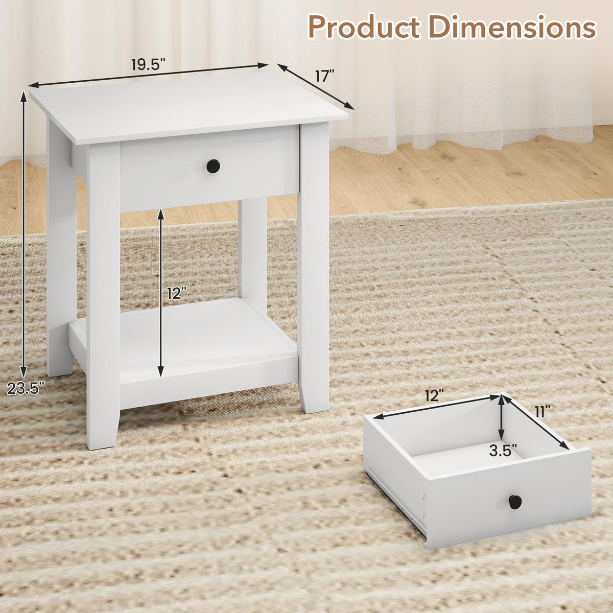 Goflame Nightstand with Drawer 2-Tier Modern Bedside Table with Open Shelf and Storage