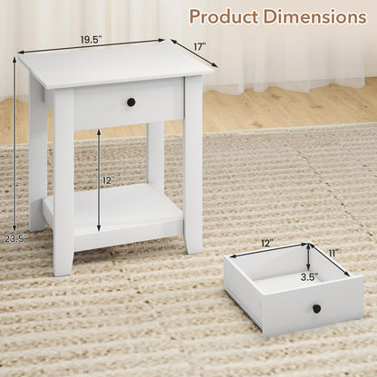Goflame Nightstand with Drawer 2-Tier Modern Bedside Table with Open Shelf and Storage
