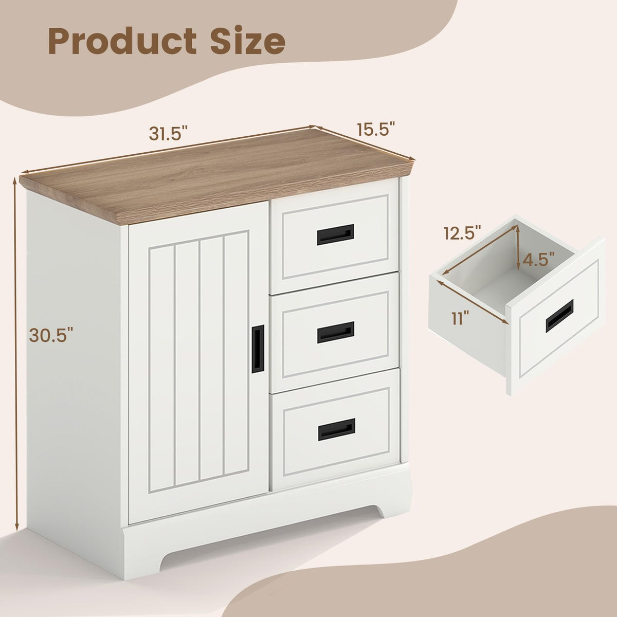 Goflame Small Sideboard Buffet Cabinet Farmhouse Kitchen Storage Cabinet with Fluted Sliding Door