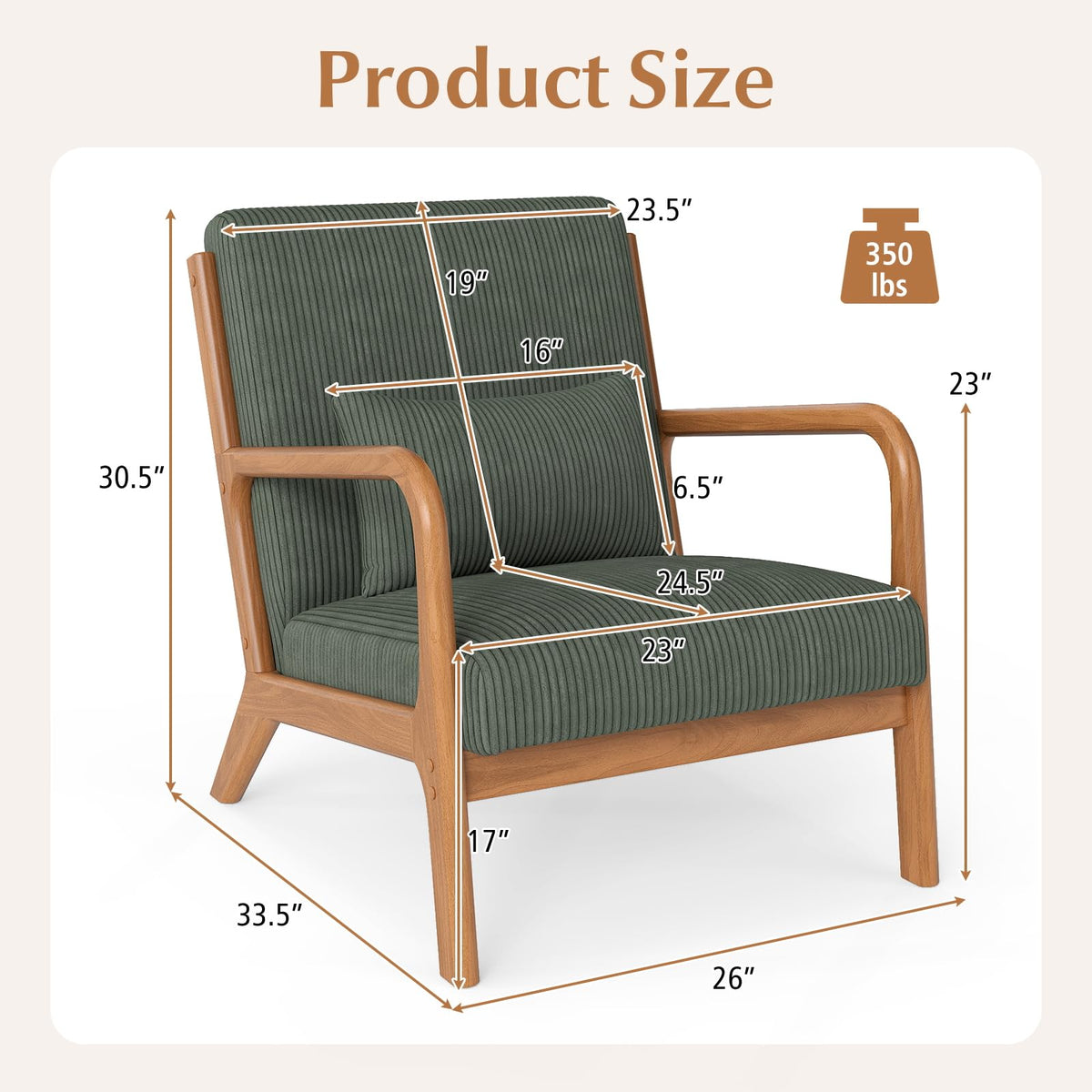 Goflame Modern Accent Chair Corduroy Upholstered Lounge Chair