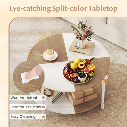 Goflame Round Coffee Table 2-Tier Center Table with Open Storage Shelf
