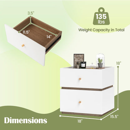 Goflame Modern Nightstand with 2 Storage Drawers, Wooden Night Stand with Raised Edge