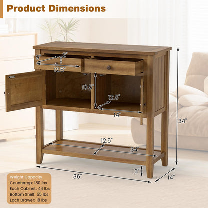 Goflame Mid-Century Console Table Wood Coffee Bar Buffet Sideboard with 2 Drawers