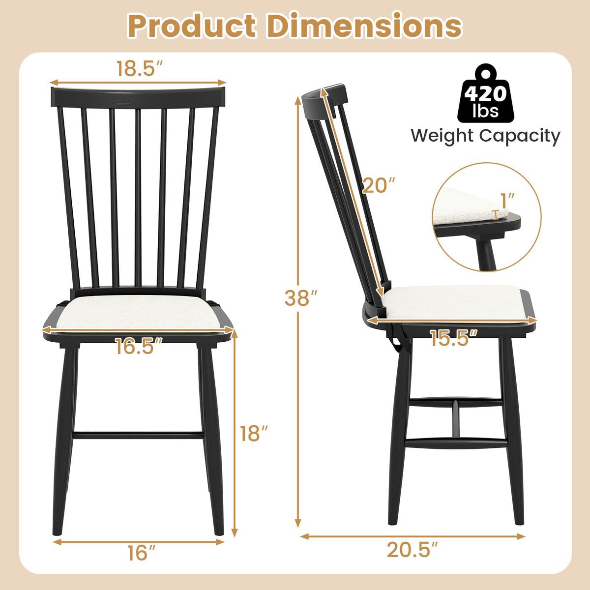 Goflame Windsor Dining Chairs Set of 2/4 Farmhouse Wooden Kitchen Chair