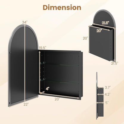 Goflame 34" x 22" Brushed Metal Wall-Mounted Medicine Cabinet for Bathroom