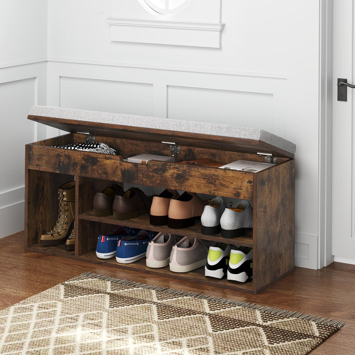 Goflame 3 Tier Shoe Rack Organizer with Flip Top Storage and Padded Seat Cushion